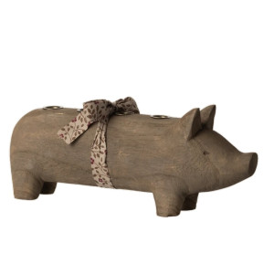 Świecznik Świnka Drewniana Nature Duża Maileg