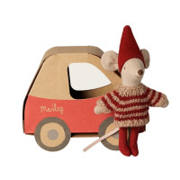 Maileg Myszka Christmas Mouse Little Sister In Car Box
