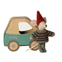 Maileg Myszka Christmas Mouse Little Brother In Car Box