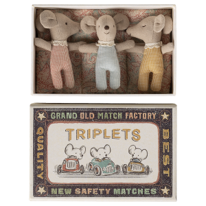 Myszki Trojaczki W Pudełku Triplets Baby Mice in Matchbox Checker Maileg