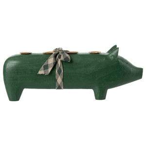 Świecznik Świnka Drewniana Dark Green Duża Maileg