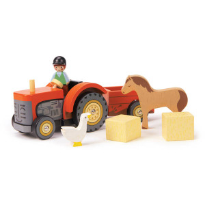 Drewniany Traktor Z Przyczepą I Akcesoriami Tender Leaf Toys